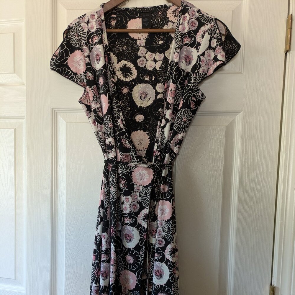 Vintage 90's black and white floral wrap dress